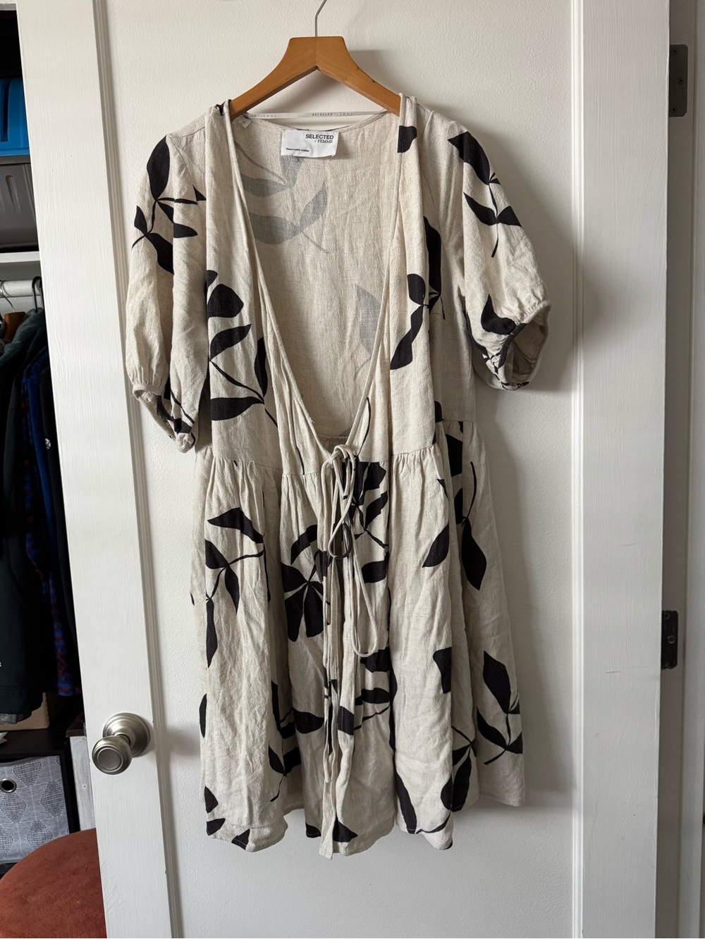 Selected Femme "Rami" Short Wrap Dress in Sandshell - Size 42 (US 12)